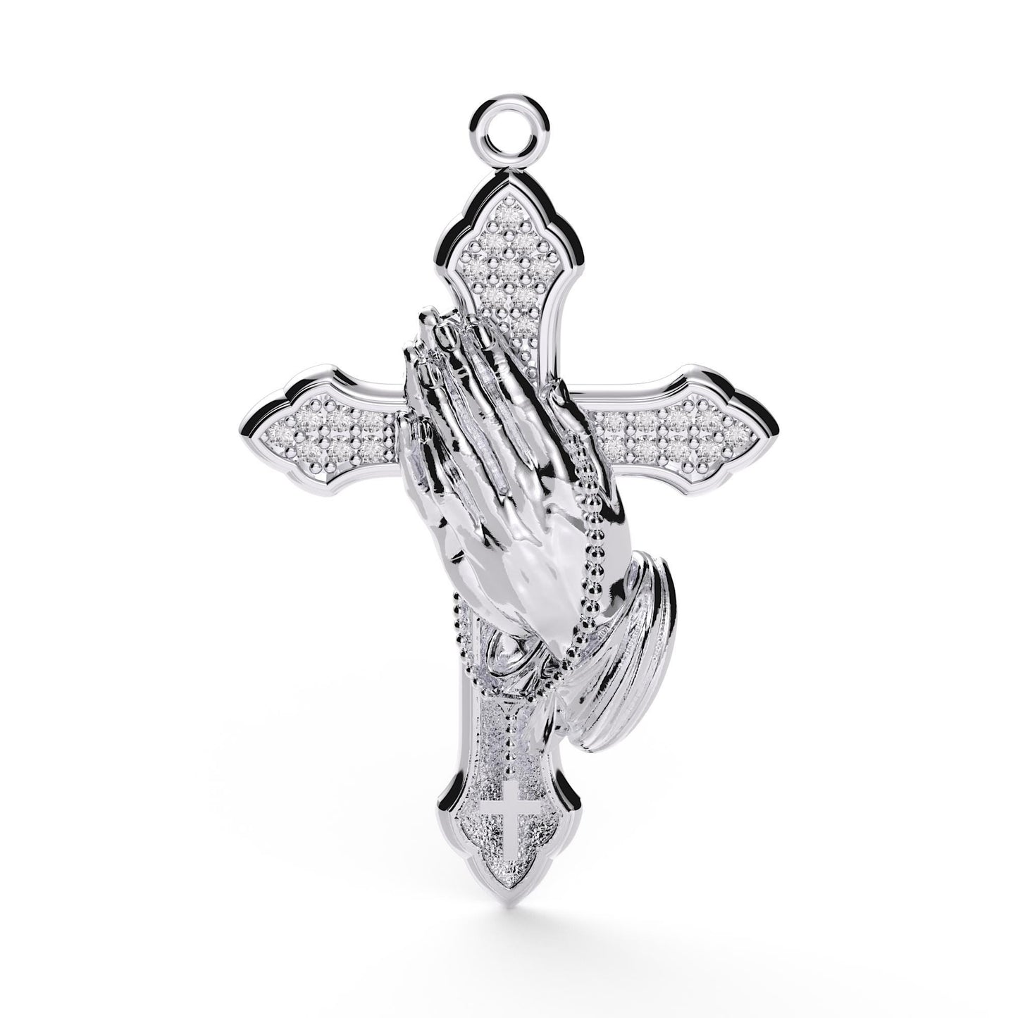 Cross Pendant in 925 Sterling Silver, Pendant Necklace with CZ Praying Hands Charm Jewelry, Religious Jewelry Gift For Her