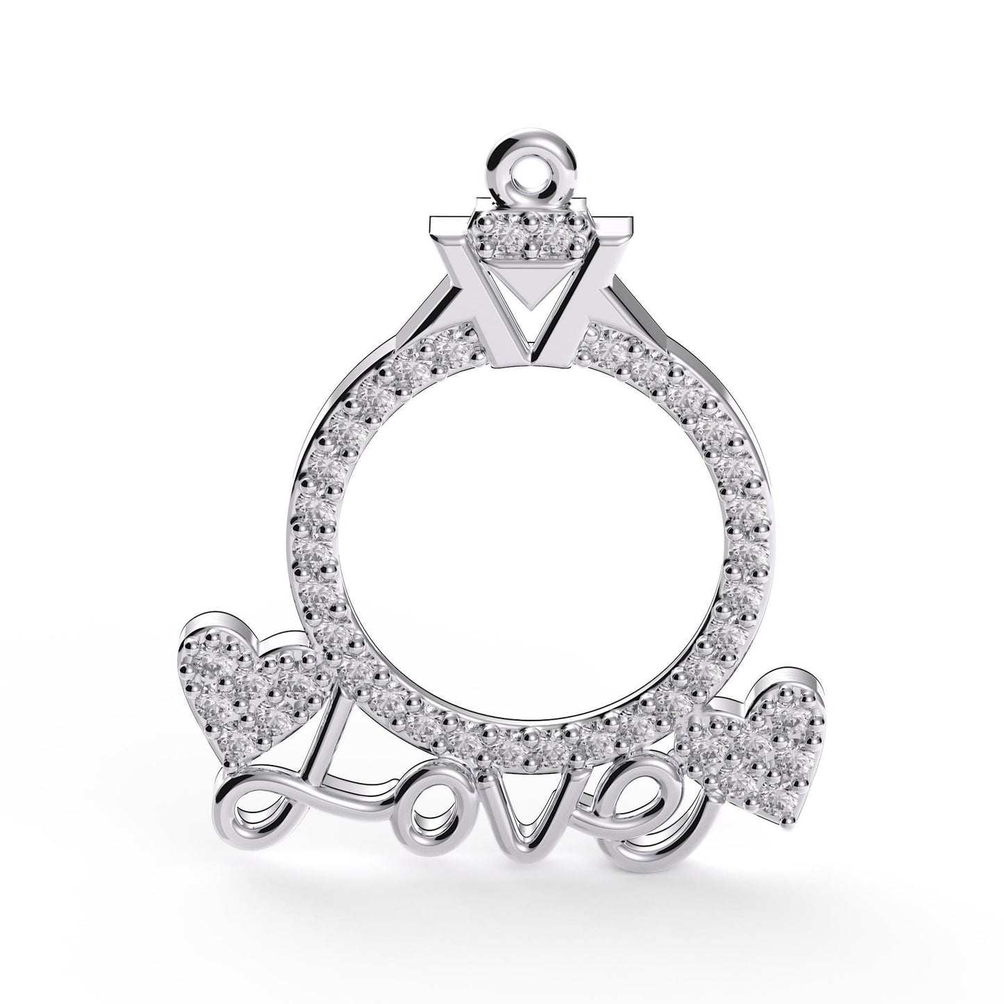 Sterling Silver Engagement Ring Pendant: Cubic Zirconia Love Heart Necklace