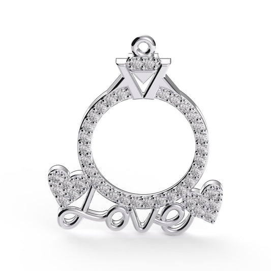 Sterling Silver Engagement Ring Pendant: Cubic Zirconia Love Heart Necklace