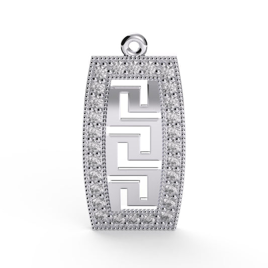Sterling Silver Greek Key Pendant: CZ Meander Necklace, Greco Roman Jewelry