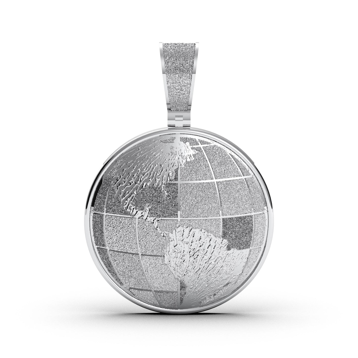 Sterling Silver Globe Pendant Necklace: Iced Out World Map Charm