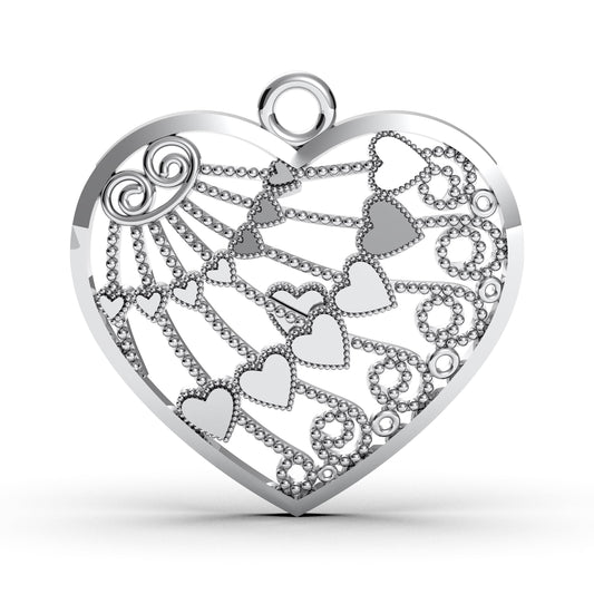 Sterling Silver Sunburst Heart Pendant: Filigree Necklace, Romantic Gift