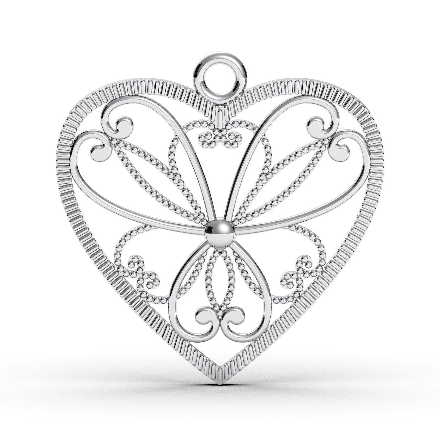 Sterling Silver Filigree Heart Pendant: Butterfly Charm Necklace