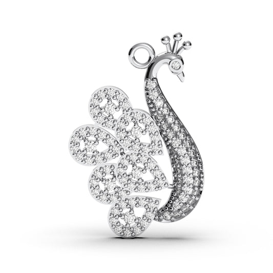 Sterling Silver Peacock Pendant: Pave CZ Bird of Paradise Charm