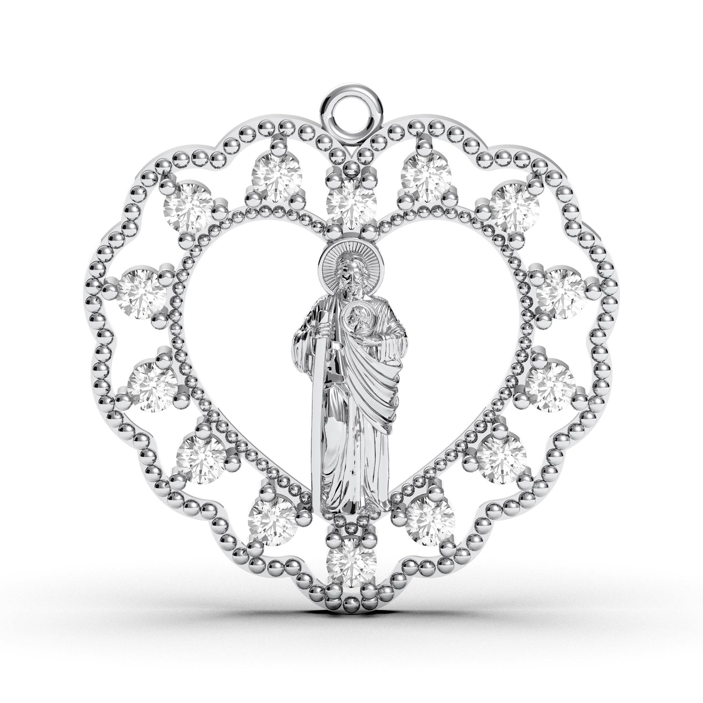 Sterling Silver St. Jude Heart Necklace: CZ Diamond Catholic Pendant