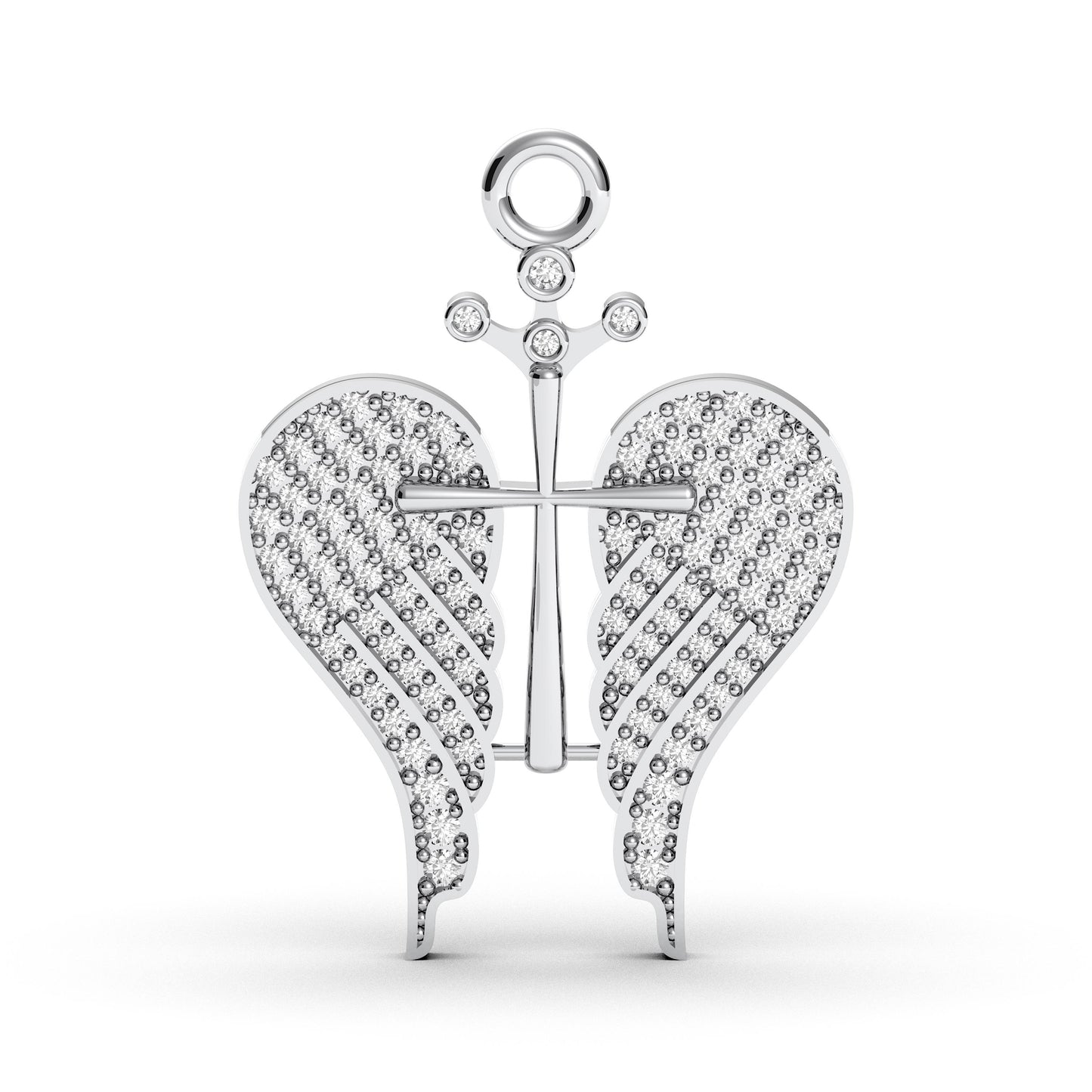 Sterling Silver Angel Wings Cross Necklace: CZ Diamond Guardian Pendant