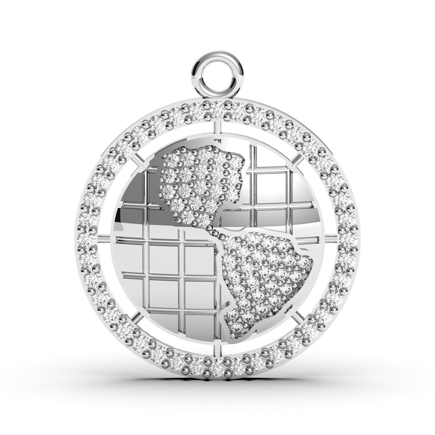 CZ Diamond World Map Necklace: Sterling Silver Globe Pendant Travel Jewelry