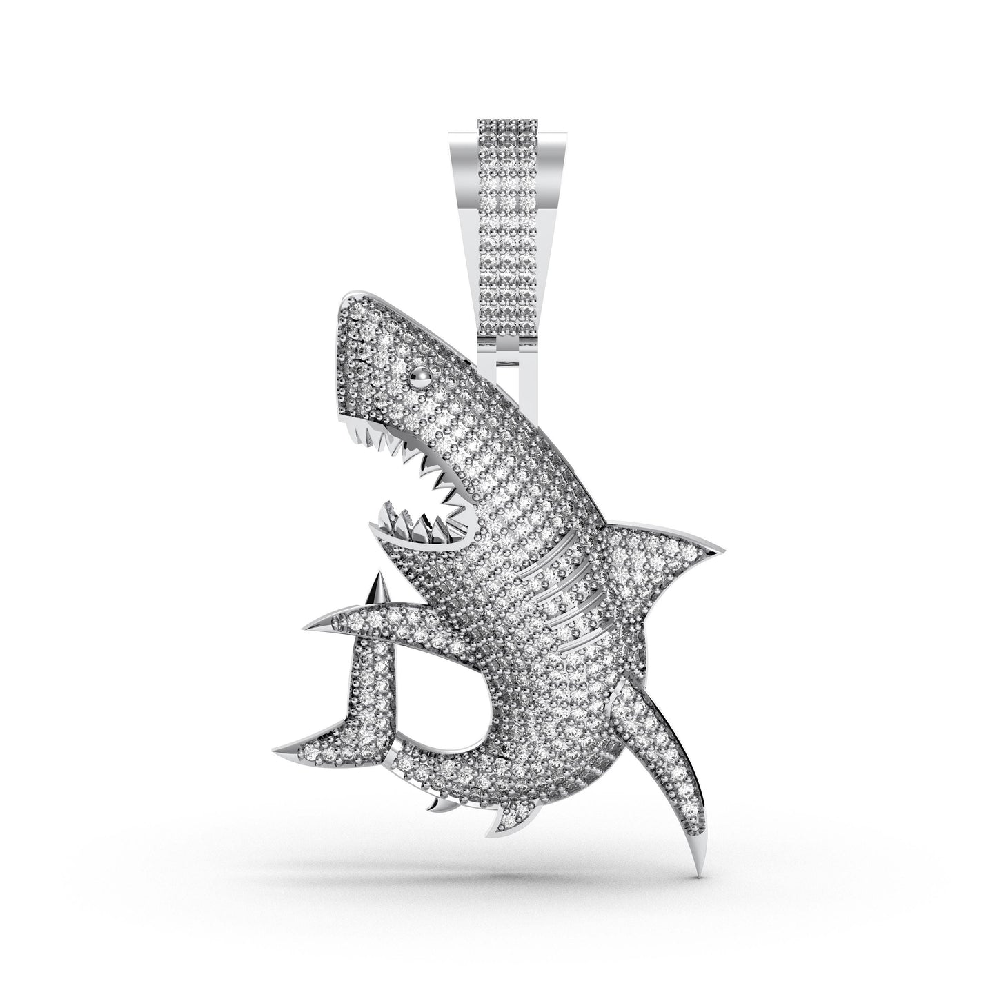Sterling Silver Shark Pendant: CZ Diamond Animal Halloween Jewelry