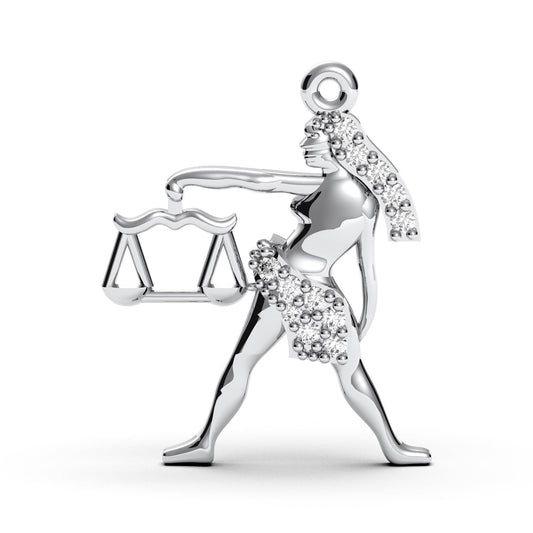 Sterling Silver Libra Zodiac Pendant: Cubic Zirconia Scales Charm