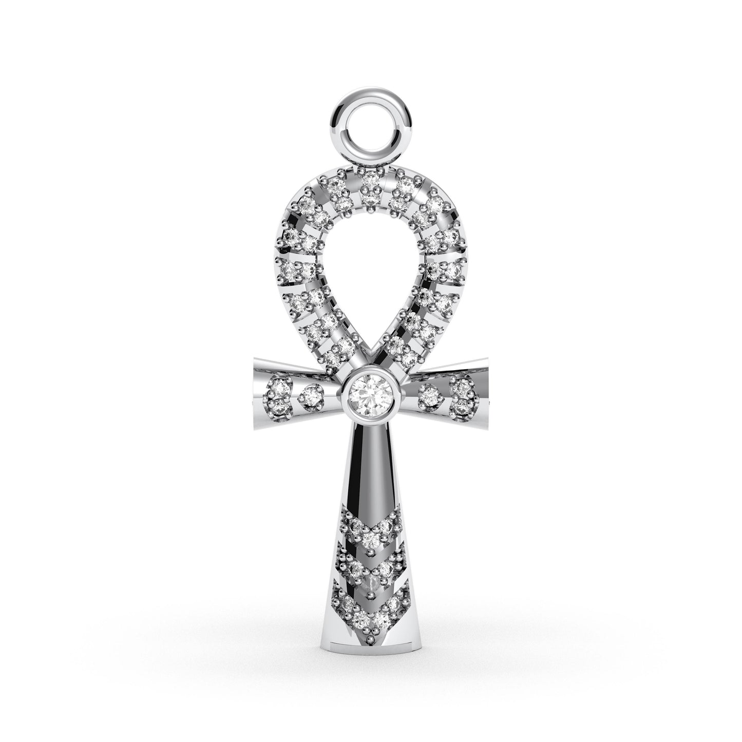 Sterling Silver Ankh Cross Pendant: Egyptian CZ Charm Necklace