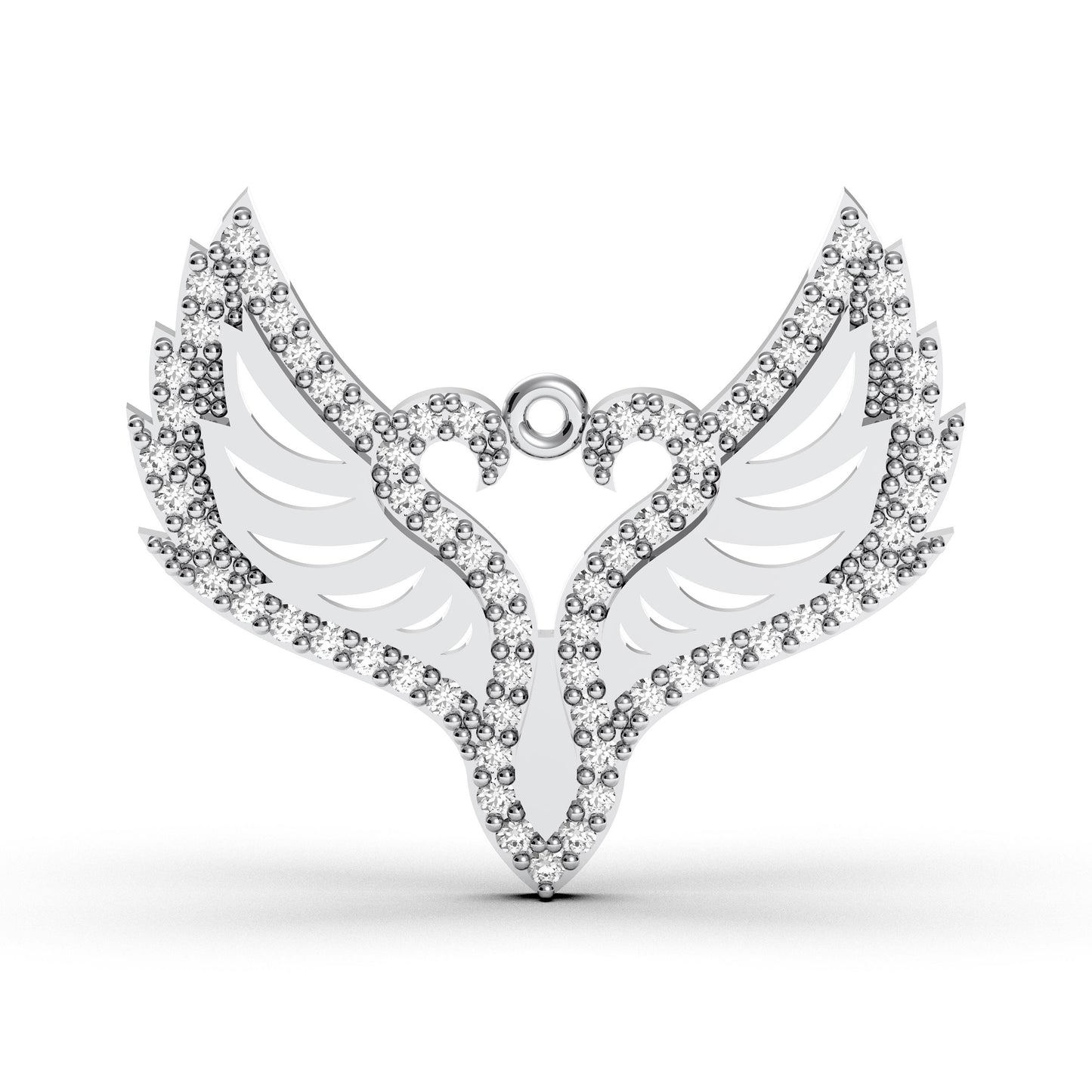 Sterling Silver Winged Heart Pendant: Cubic Zirconia Angel Wings Charm