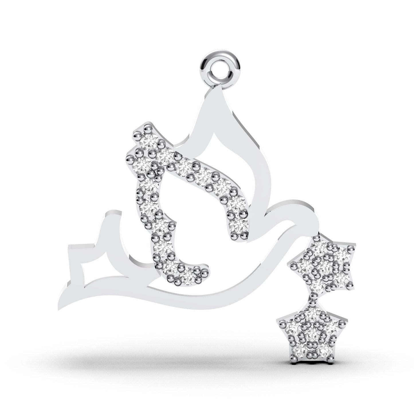 Sterling Silver Dove Pendant: Cubic Zirconia Star Charm, Peace Symbol