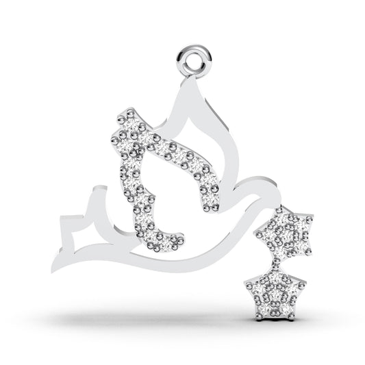 Sterling Silver Dove Pendant: Cubic Zirconia Star Charm, Peace Symbol