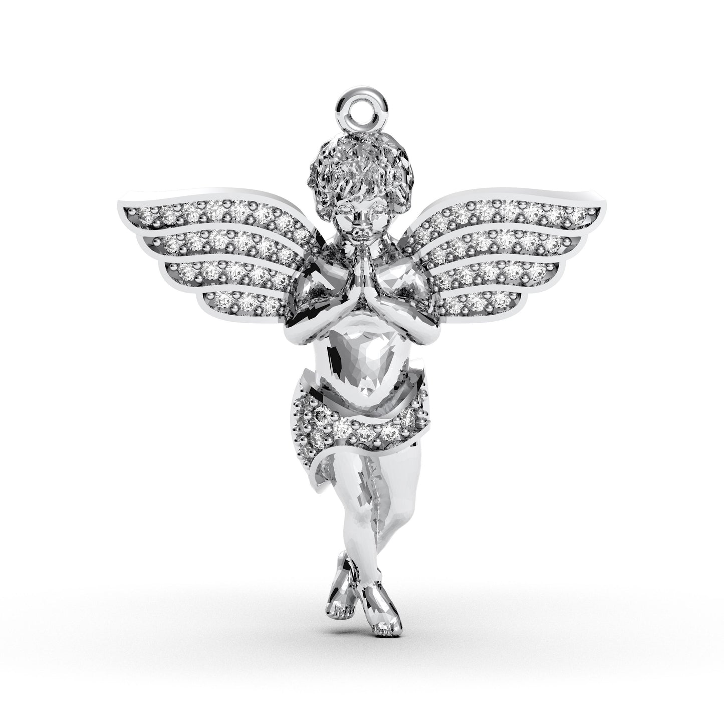 Praying Angel Pendant Necklace ā Sterling Silver Cubic Zirconia Guardian Angel Jewelry, Sparkling Winged Charm, Gift for Her