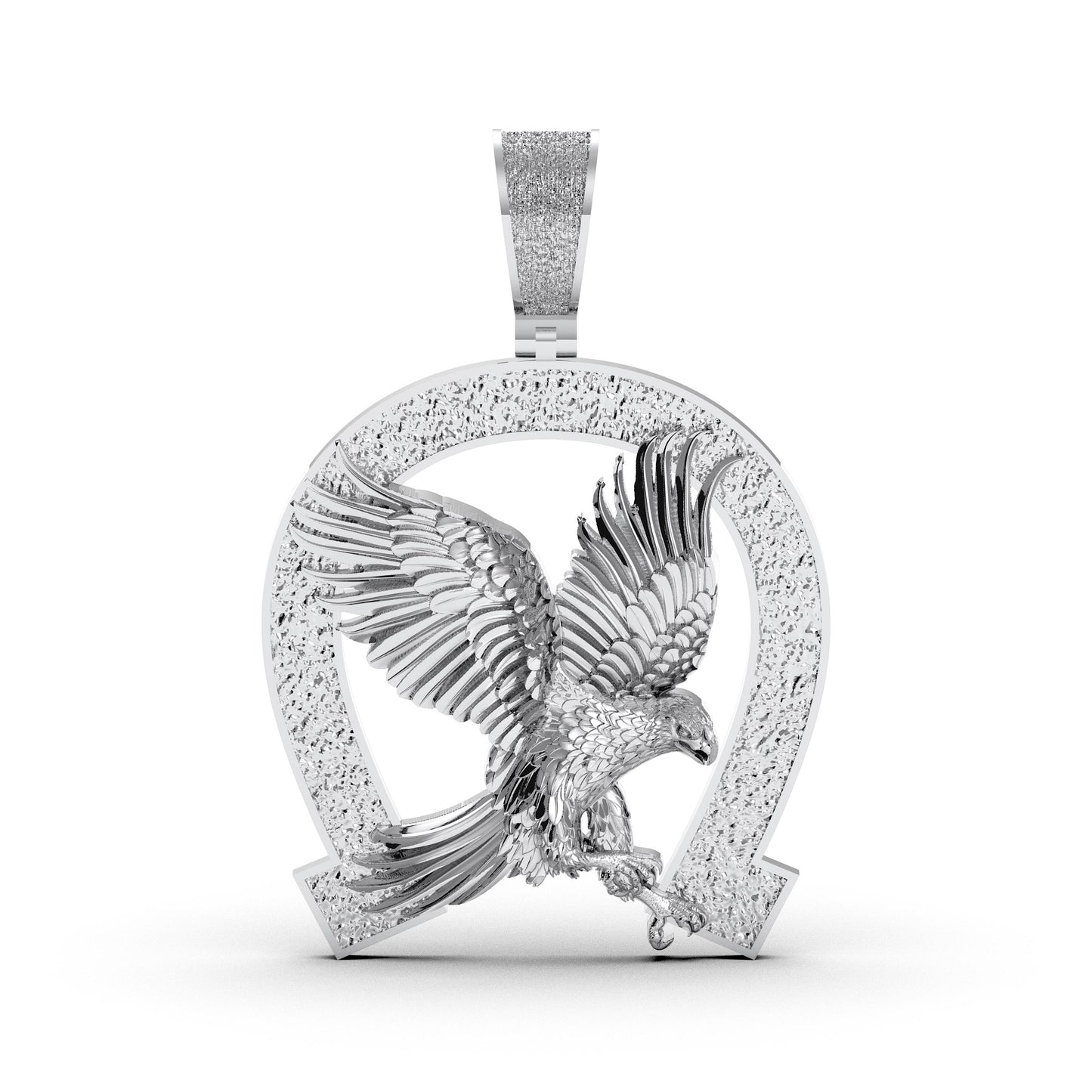 Iced Out Eagle Horseshoe Pendant: 925 Sterling Silver Western Necklace