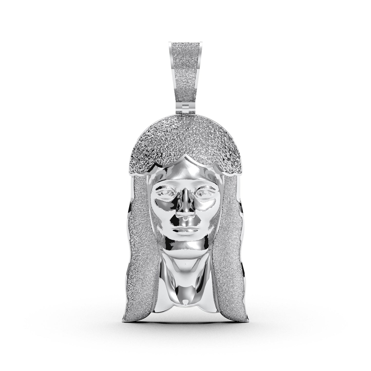 Iced Out Jesus Head Pendant: Sterling Silver Religious Necklace