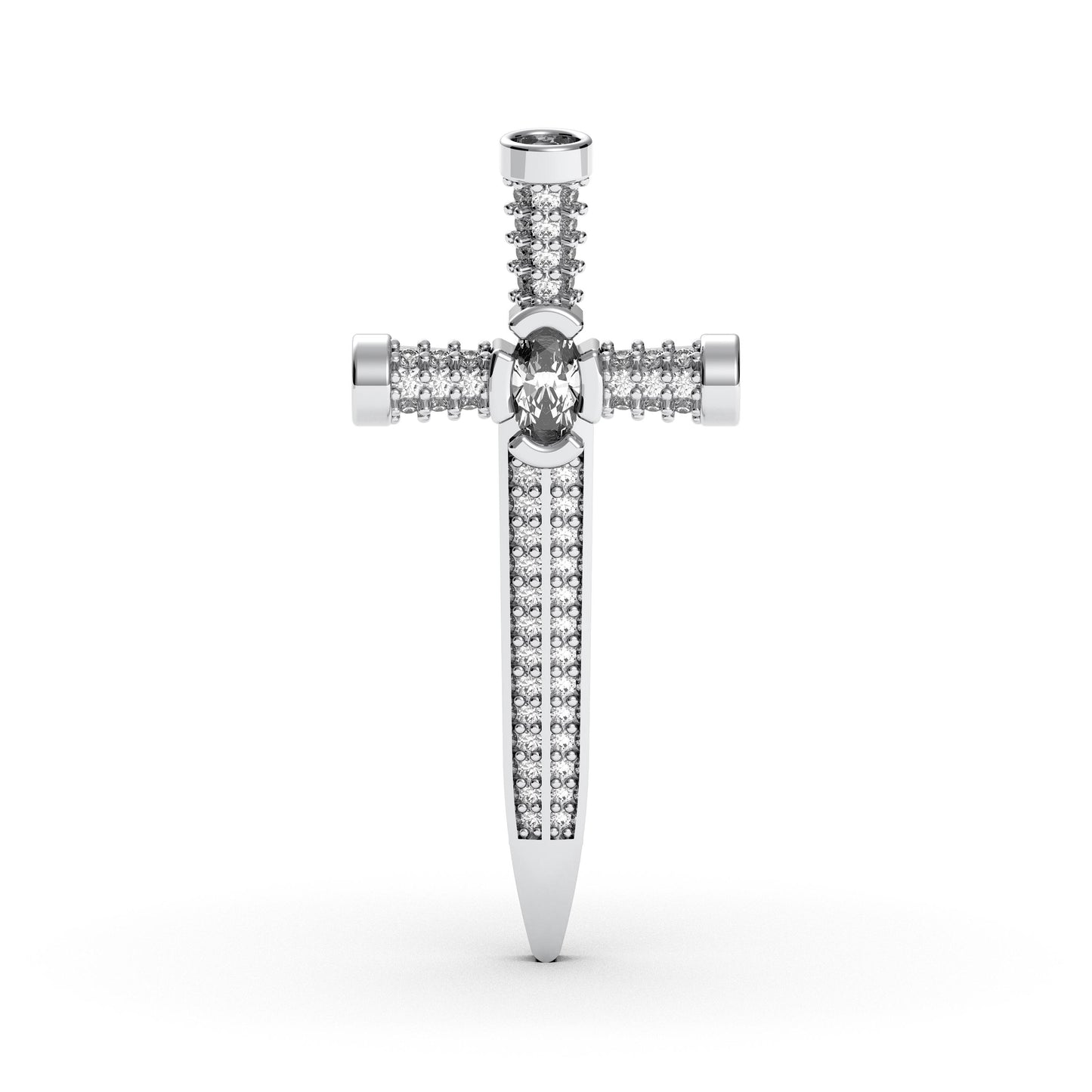 Sterling Silver Cross Pendant With Nail-Inspired Design and Cubic Zirconia, Edgy Gothic Charm Necklace Gift For Her or Him