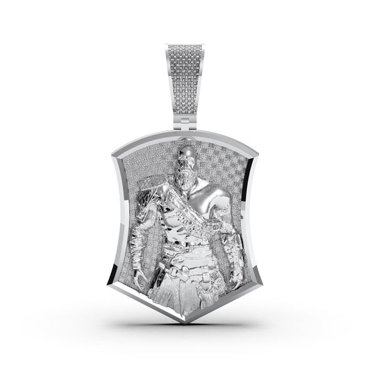 Sterling Silver Kratos Pendant: Iced Out God of War Necklace
