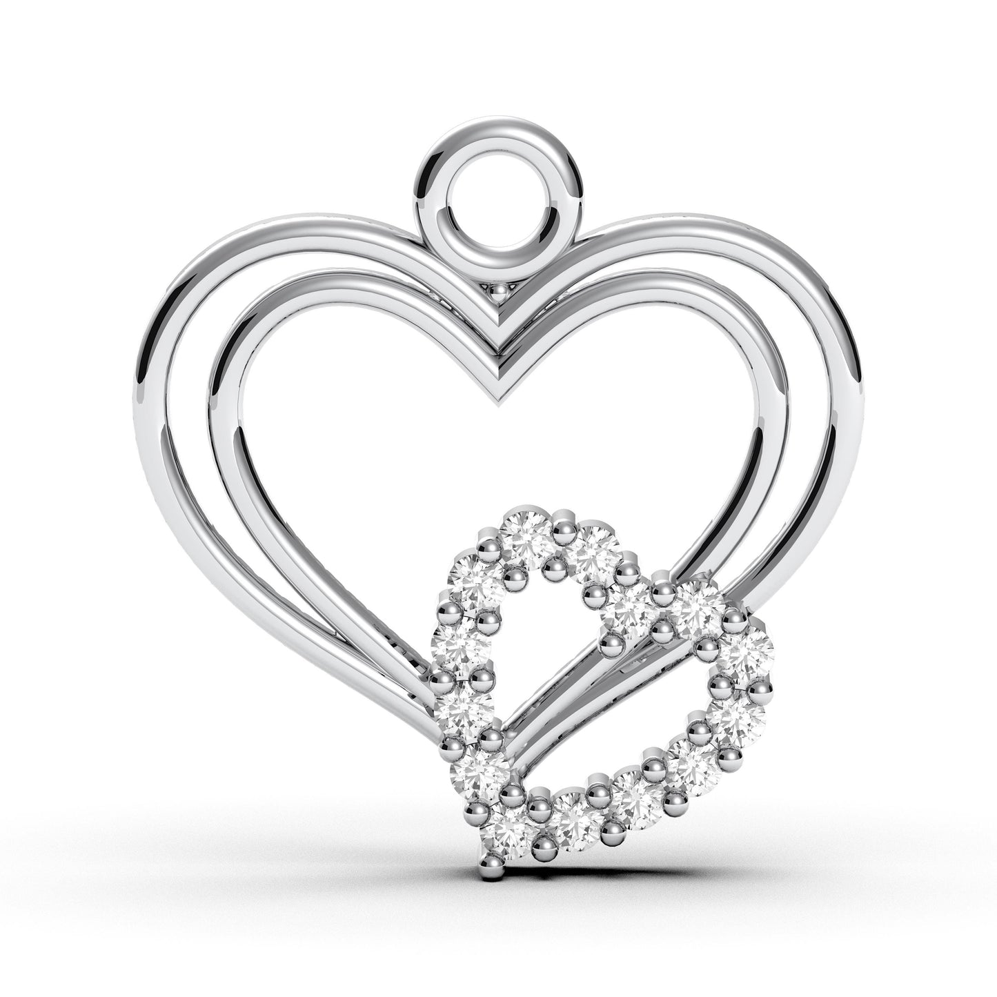 Sterling Silver Double Heart Necklace: CZ Pave Pendant, Romantic Gift