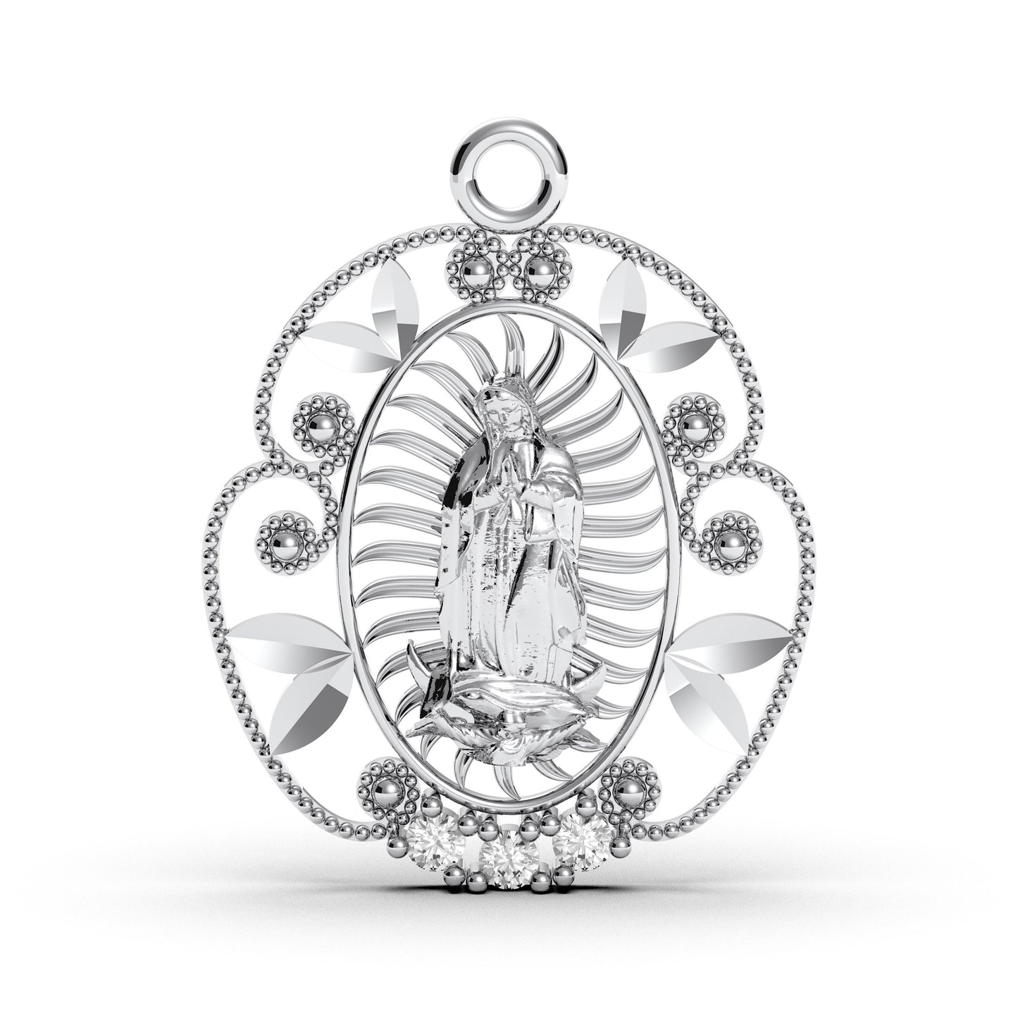 Sterling Silver Our Lady of Guadalupe Pendant: CZ Virgin Mary Medallion