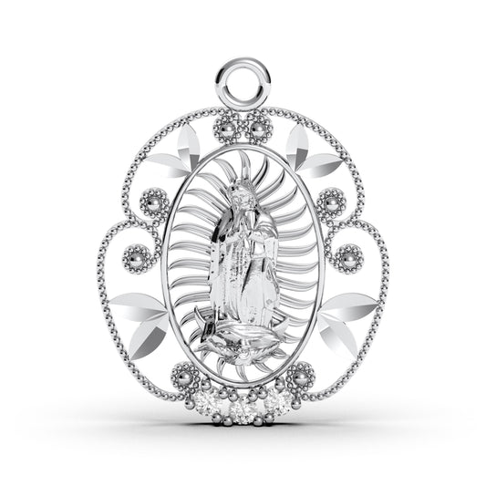 Sterling Silver Our Lady of Guadalupe Pendant: CZ Virgin Mary Medallion
