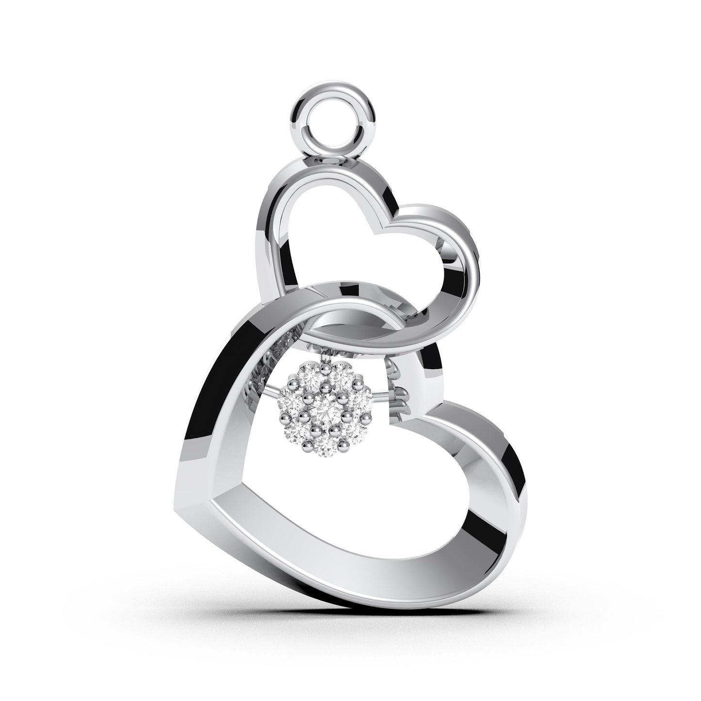 Dancing Stone Interlocking Hearts Necklace: Sterling Silver CZ Pendant