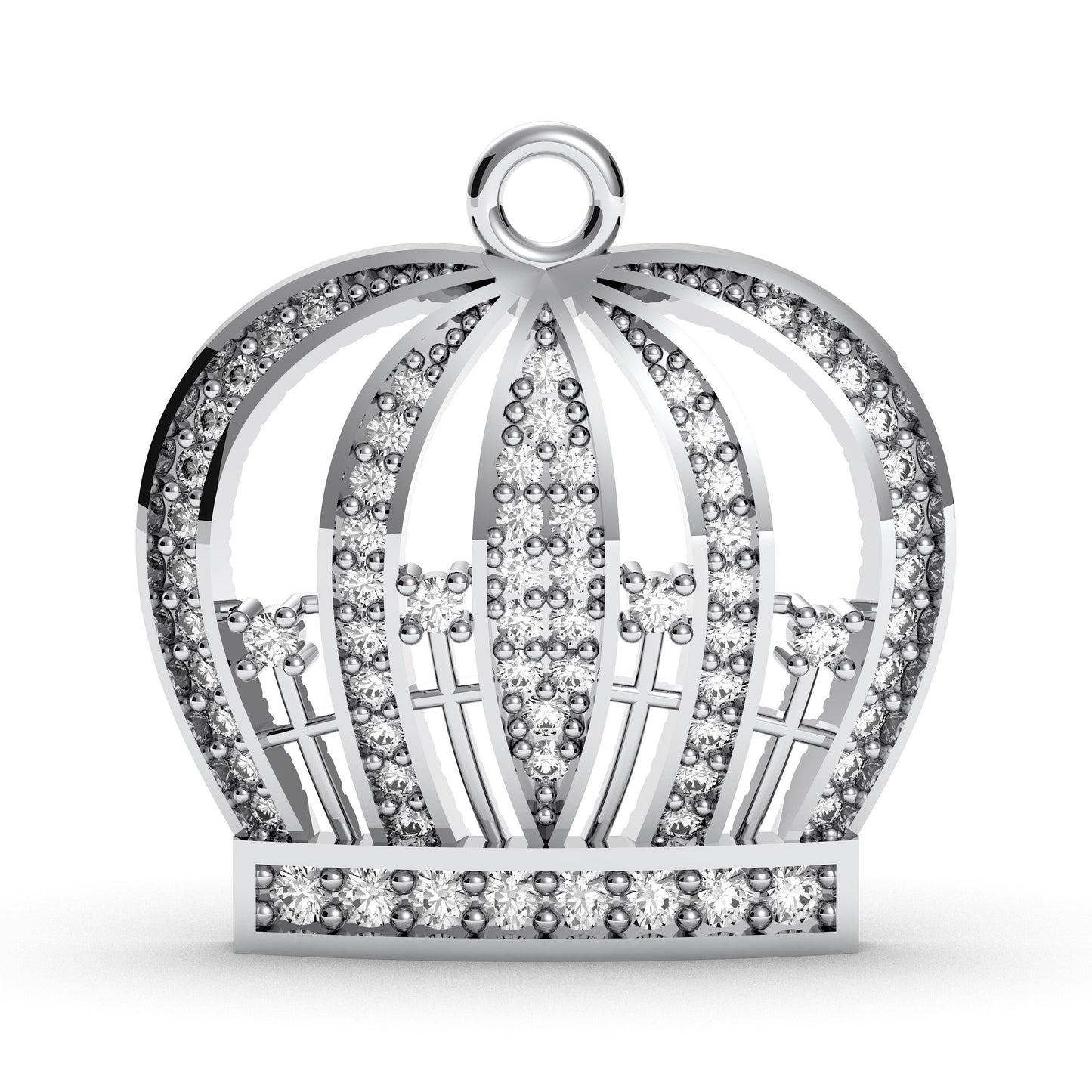 CZ Diamond Sterling Silver Crown Necklace: King & Queen Pendant
