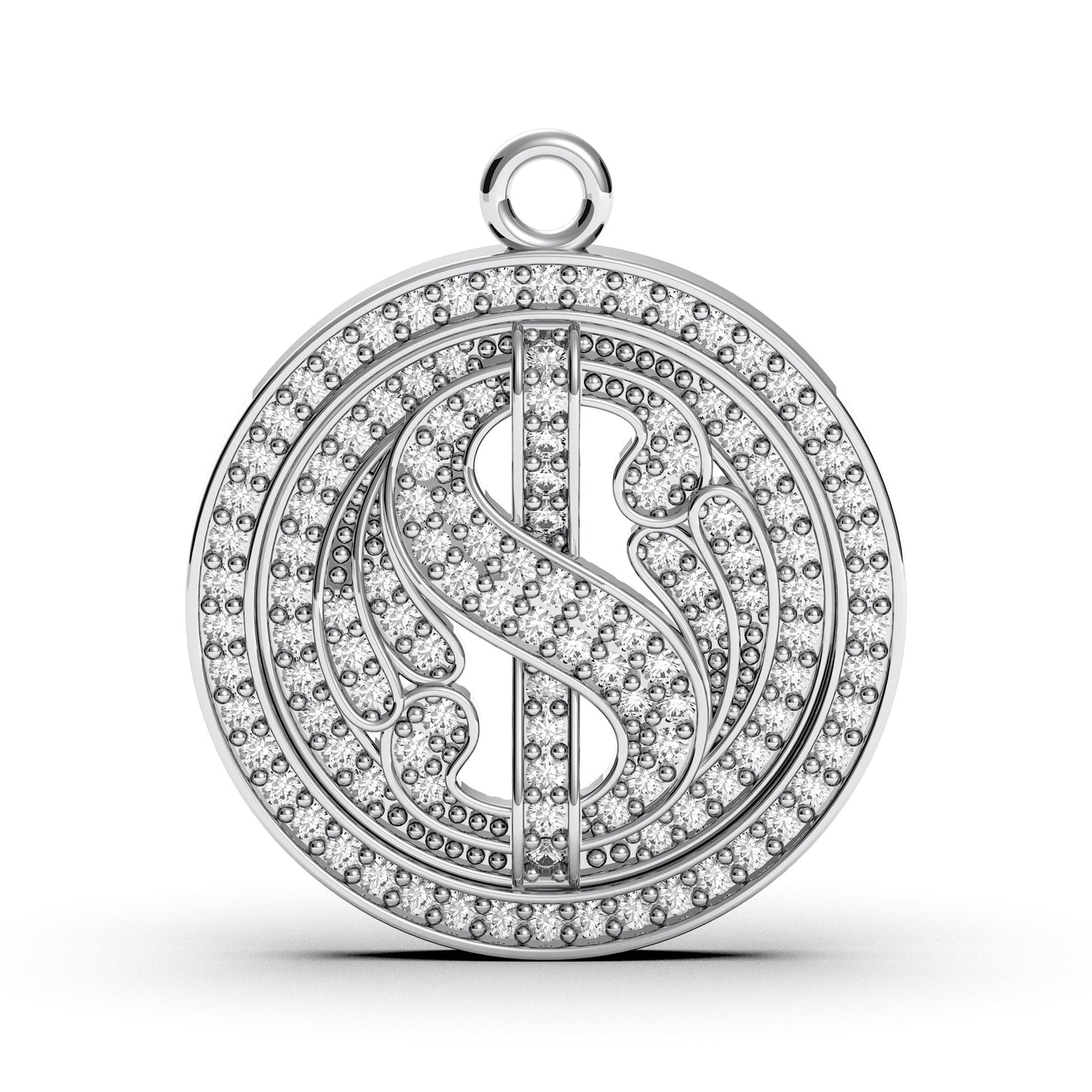 Iced Out Sterling Silver Dollar Sign Necklace: CZ Diamond Hip Hop Pendant
