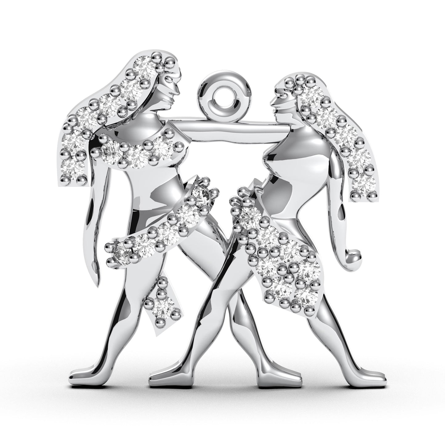 Sterling Silver Gemini Zodiac Pendant: Cubic Zirconia Twins Necklace