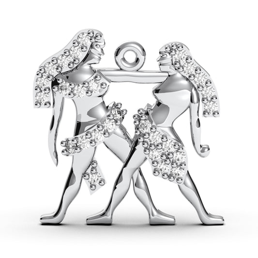 Sterling Silver Gemini Zodiac Pendant: Cubic Zirconia Twins Necklace