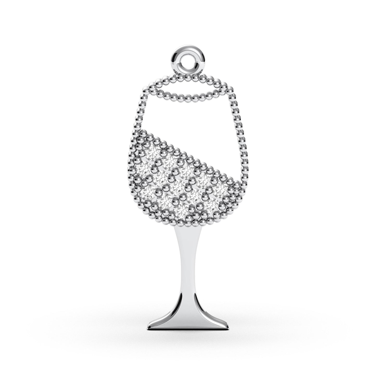 Sterling Silver Wine Glass Pendant Necklace: Crystal Accent Jewelry Gift