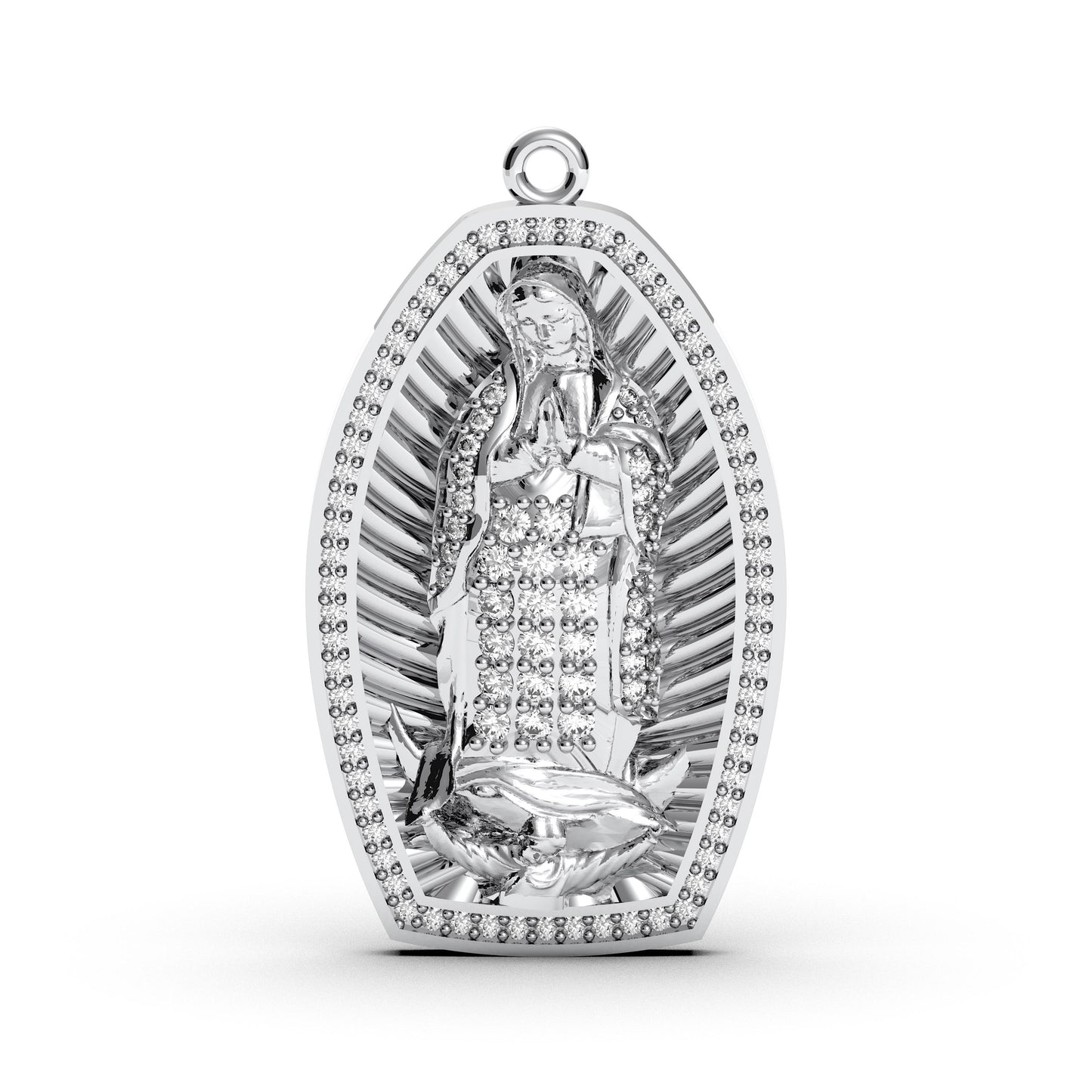 Sterling Silver Virgin Mary Oval Pendant With Cubic Zirconia, Religious Medallion Charm For Faith Necklaces Or Spiritual Gifts