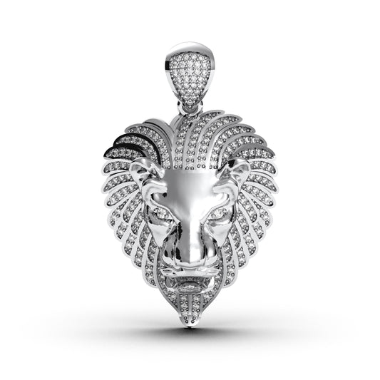 Sterling Silver Lion Head Pendant With Cubic Zirconia, Bold Animal Symbol Charm For Necklaces or Statement Jewelry Gifts