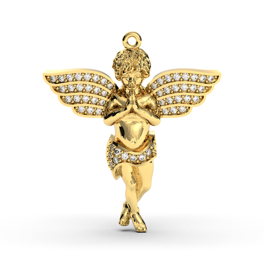 Dua Eden Melek Kolye – 14 Ayar Altın Zirkon, Koruyucu Melek Kanat Charm 14K