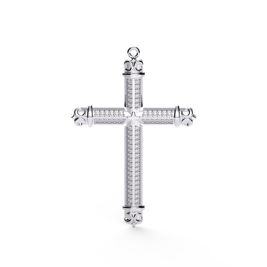 Sterling Silver Beaded Cross Pendant: CZ Charm Necklace, Religious Gift