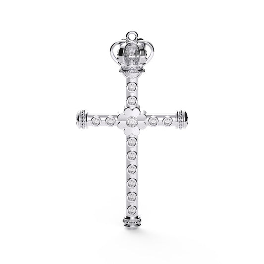 Sterling Silver Crown Cross Pendant: CZ Charm Necklace, Religious Gift