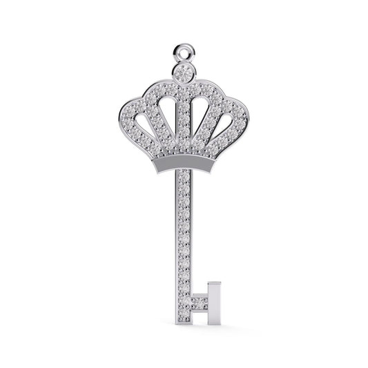 Sterling Silver Crown Key Pendant Necklace: CZ Royal Charm