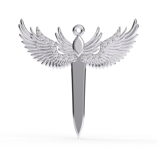 Winged Sword Pendant in 925 Sterling Silver, Archangel Necklace with Angel Dagger Charm, Fantasy Jewelry for Protection