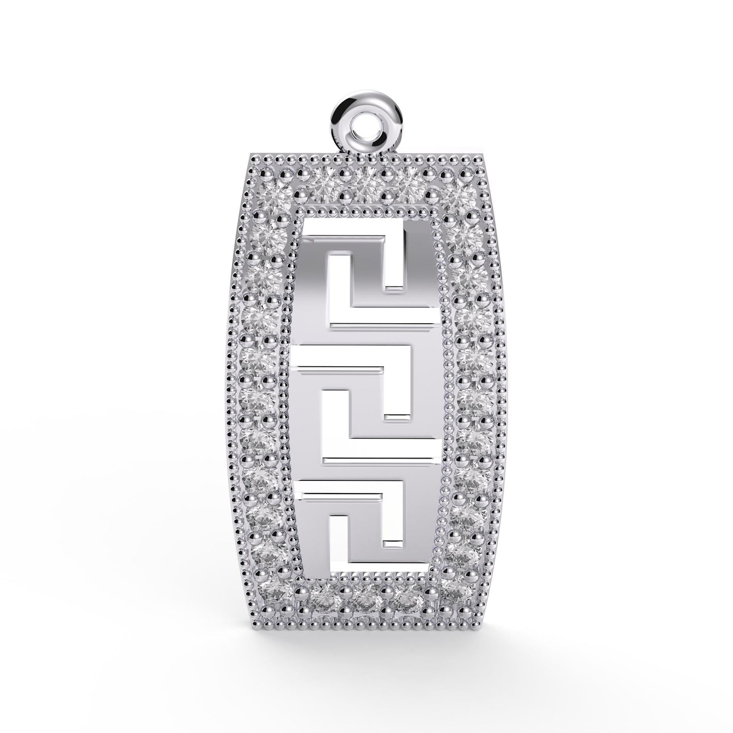 Sterling Silver Greek Key Pendant: CZ Meander Necklace, Greco Roman Jewelry