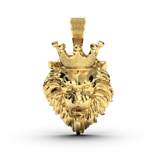 Lion King Pendant in Gold Plated 925 Sterling Silver, Bold Necklace with Crowned Animal Charm, Iced Out Unisex Jewelry Gift