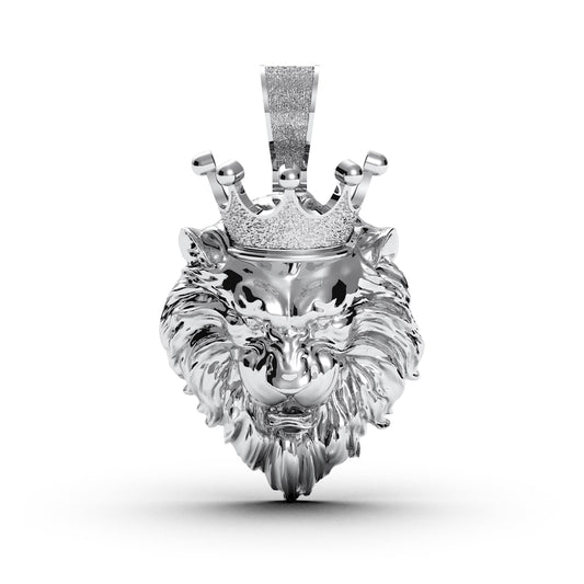 Lion King Pendant in 925 Sterling Silver, Bold Necklace with Crowned Animal Charm, Iced Out Unisex Jewelry Gift
