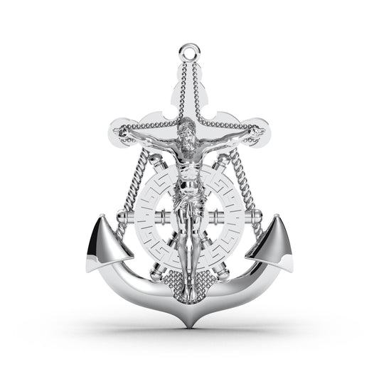 Sterling Silver Anchor Cross Pendant: Nautical Christian Necklace