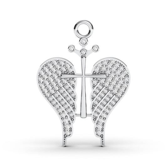 Sterling Silver Angel Wings Cross Necklace: CZ Diamond Guardian Pendant