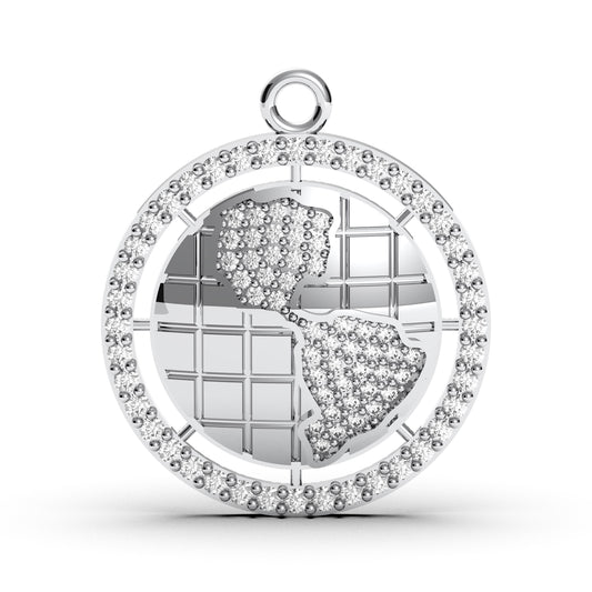 CZ Diamond World Map Necklace: Sterling Silver Globe Pendant Travel Jewelry