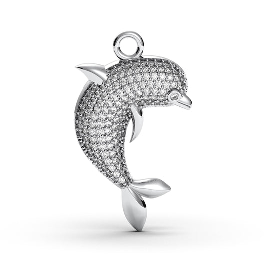 Sterling Silver Dolphin Necklace: CZ Diamond Ocean Pendant