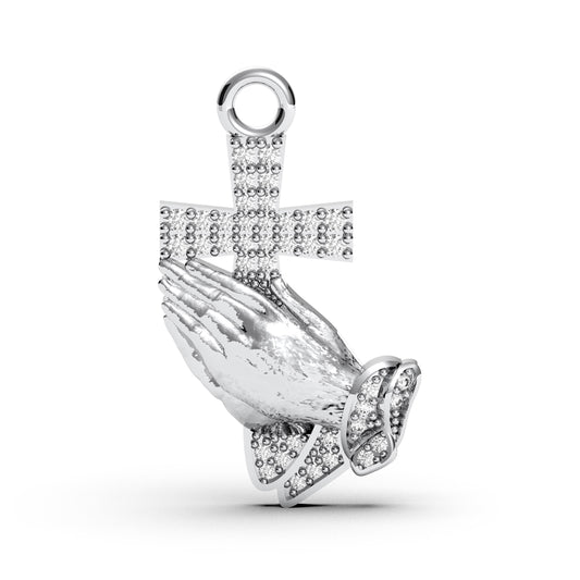 Iced Out Praying Hands Cross Necklace: Sterling Silver Faith Pendant