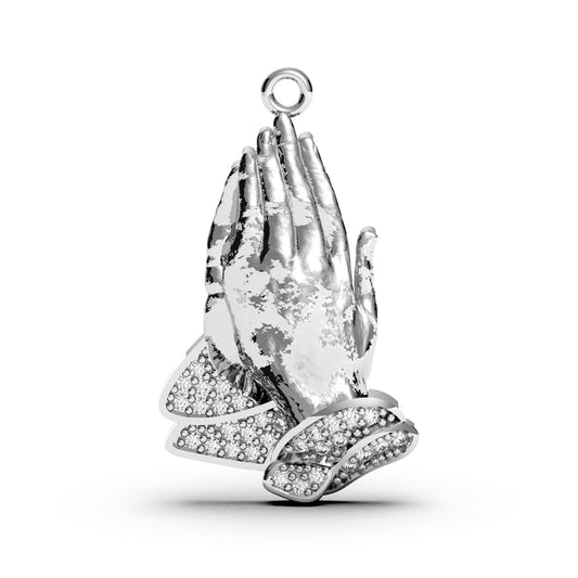 Praying Hands Necklace, Sterling Silver Faith Pendant, Christian Prayer Jewelry, Religious CZ Diamond Gift