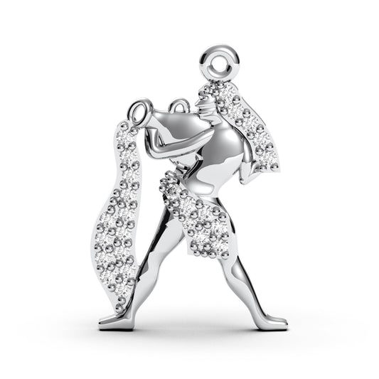 Aquarius Zodiac Pendant: Sterling Silver Water Bearer Necklace with Cubic Zirconia
