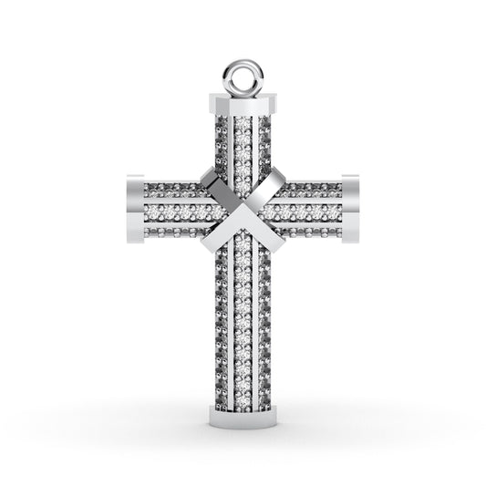 CZ Sterling Silver Cross Pendant Necklace: Praying Hands Charm