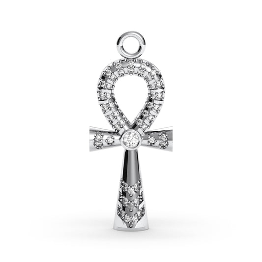 Sterling Silver Ankh Cross Pendant: Egyptian CZ Charm Necklace